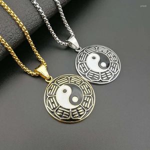 Colliers pendants Hip Hop Rock Gold Couleur en acier inoxydable Yin Yang Tai Chi Taiji Collier rond géométrique pour hommes bijoux avec une chaîne de 24 