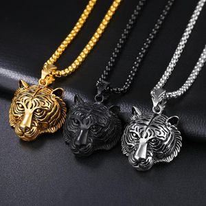 Collares pendientes Hip Hop Rock Oro Plata Color Acero inoxidable Animal Tiger Head Collar para hombres Jewerly con cadena de 24 