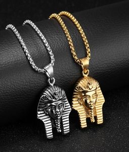 Collares colgantes Hip Hop Rock Gold Silver Color de acero inoxidable Faraón Egipto Tutankamón Collar para hombres Jewerly con 24quo9411530