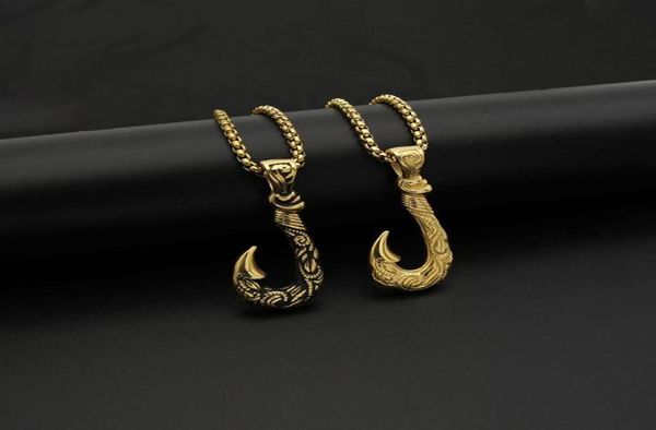 Collares pendientes Hip Hop Rock oro plata Color acero inoxidable anzuelo colgantes para hombres rapero joyería Drop2056691