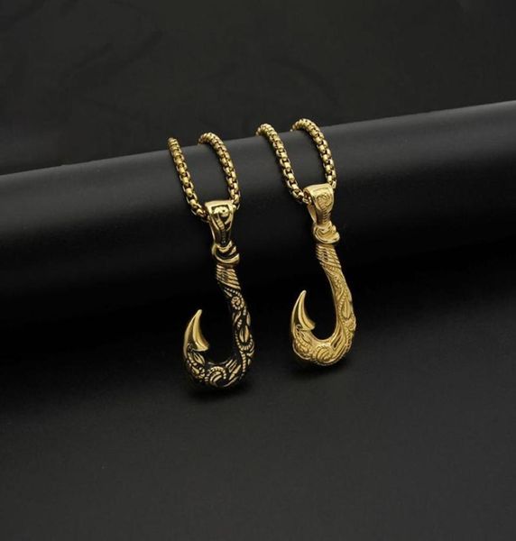 Collares colgantes Hip Hop Rock oro plata Color acero inoxidable anzuelo colgantes para hombres rapero joyería Drop7763576