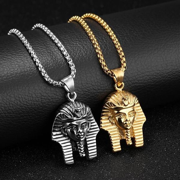 Pendentif Colliers Hip Hop Rock Gold Argent Couleur Acier inoxydable Pharaon égyptien Toutankhamon Collier pour hommes Jewerly avec 24quo292d