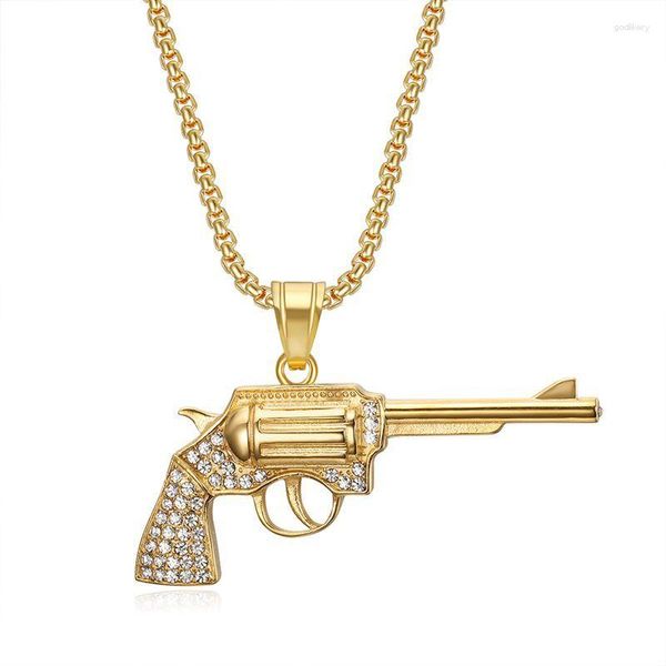 Collares pendientes Hip Hop Rock Solid Titanium Steel Revolver Gun Colgantes para hombres Rapper Jewelry Gold Silver Color Drop