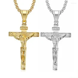 Colliers pendants hip hop rock acier inoxydable inri jesus croicifix pour hommes bijoux père cadeau or argent couleur