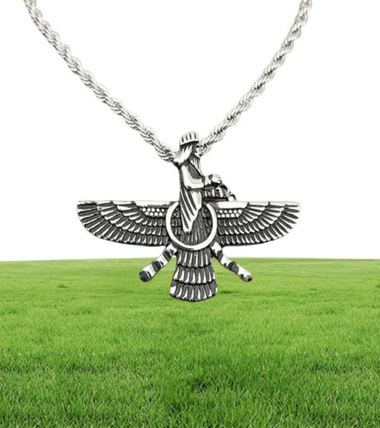 Colliers pendants Hip Hop Rock Rock en acier inoxydable Faravahar Ahura Mazda Collier pour hommes bijoux zoroastriens Gold Silver Color4603947