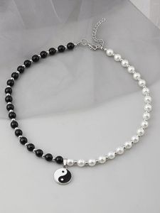 Hanger Kettingen Hip Hop Rock Yin Yang Kralen Ketting Zwart En Wit Imitatie Parel Paar Tai Chi Dagelijkse slijtage Sieraden