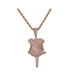 Hip Hop Rose Fleur Collier Avec Chaîne De Corde Glacé Zircon Cubique Bling Hommes Bijoux 1005 B3 Drop Livraison Pendentifs Dhkmh