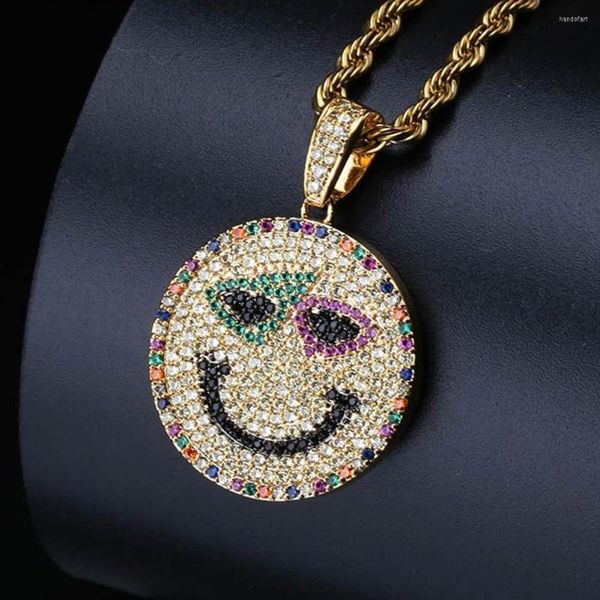 Collares colgantes Hip Hop Cara redonda Collar de sonrisa Colorido Cubic Zircon Iced OutPendant Joyería de moda para regalo