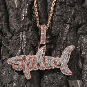 Collares pendientes Hip Hop Shark Letters Collar Joyas Para Mujeres Hombres Real Gold Plated Drop Delivery Pendants Dhjyc