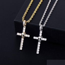 Collares pendientes Hip Hop Skl Cross Necklace 14K Real Gold Plated Jewelry Mujeres Hombres Regalo Drop Delivery Colgantes Dhvm2