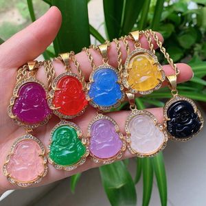 Hanger Kettingen Hip Hop Rvs Sieraden Crystal Boeddha Ketting Voor Vrouwen Mannen Multicolor Jades Stone Pendulum Healing