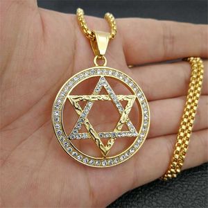 Hanger kettingen hiphop ster van David hanger ketting goud kleur roestvrijstalen hexagram ketting voor vrouwen/mannen ijs uit bling je sieraden g230206