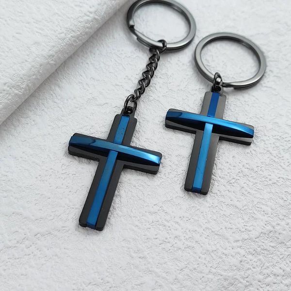 Pendentif Colliers Hip Hop Street Noir Bleu Couleur Croix Collier Pour Hommes Mode Créative Double Couche Porte-clés Bijoux Cadeau