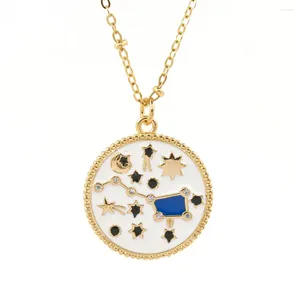 Colliers pendants Hip Hop Sun Moon Star ENAMEL Médaille Collier Gold Plated Link Chain Chauers pour les femmes et les bijoux de la mode Girl Gift