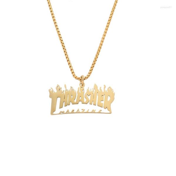 Pendentif Colliers Hip Hop Marée Marque Titane Acier Flamme Lettre Collier De Mode Rue Saut Accessoires