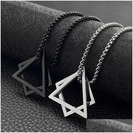 Hip Hop Titane Juste Long Pendentif Collier Géométrique Triangle Carré Cou Décoration Tendance Cool Bijoux Drop Deliv Dhqf6