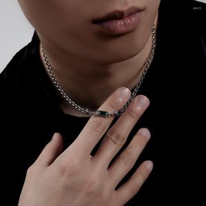 Pendentif Colliers Hip Hop Tendance En Acier Inoxydable Vert Cristal Carré Collier Hommes O Mot Chaîne Homme Cadeau Pour Petit Ami