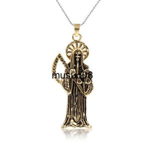 Pendentif Colliers Hip Hop Vintage Holy Death Skull Pendentif Or Couleur Collier En Acier Inoxydable Hommes Femmes Gothique Bijoux J230601