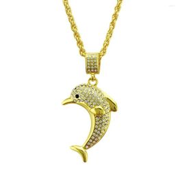 Colliers de pendentif Hip Hop Femmes mignonnes Dolphin Ewelry CZ Crystal Bling Iced Out Pendants Collier de chaîne de chaîne Color Gold Couleur 30 "Z59