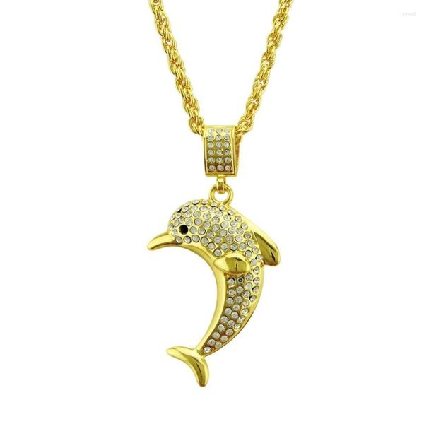 Colliers de pendentif Hip Hop Femmes mignonnes Dolphin Ewelry CZ Crystal Bling Iced Out Pendants Collier de chaîne de chaîne Color Gold Couleur 30 