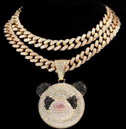 Colliers pendants Hip Hop Femmes Men Men Panda Collier avec 13 mm Iced Out Bling Crystal Miami Cuban Link Chain Charm Bijoux Gifta9068397