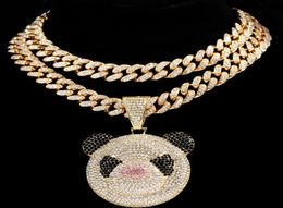 Colliers pendants Hip Hop Femmes Hommes Collier Panda avec 13 mm Iced Out Bling Crystal Miami Cuban Link Chain Charm Bijoux Gifta3083197