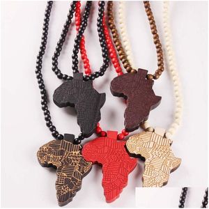 Collares colgantes Hip Hop Mapa de madera de África Cuentas de madera Cadenas de cuentas para mujeres Hombres Hiphop Joyería Regalo Drop Entrega Colgantes Dhfj5