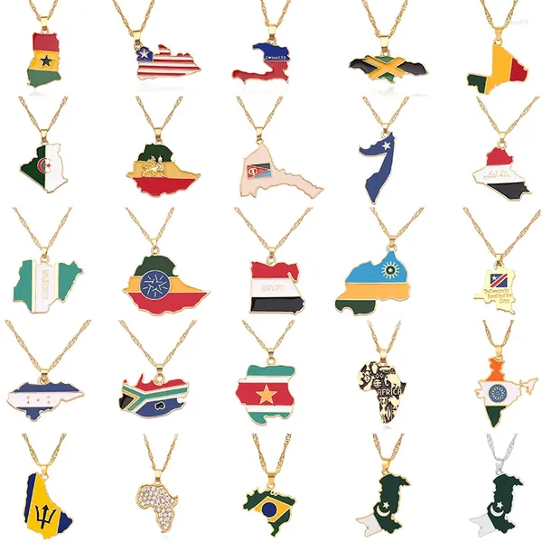 Collares colgantes Hip-Hop World Country Mapa Collar África Brasil India Color dorado Cadena de acero inoxidable Mujeres Hombres Joyería Regalo