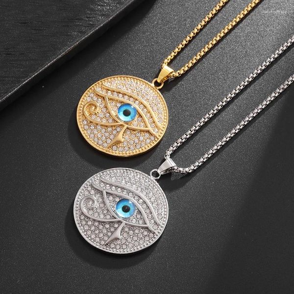 Colliers pendants Hip Hop Zircon Eye Of Horus Collier Blue Evil Evil Personnalize Personnalized Fashion Bijoux Bijoux Accessoires