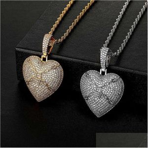 Hanger Kettingen Hip Hop Zirkonium Fl Lock Liefde Hart Ketting Link Chain Voor Mannen En Vrouwen Rap Mode Accessoires 14K Echt Goud J Dhfic