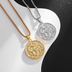 Colliers pendants Hip-hop Zodiac Dragon Chinois Collier de style chinois Amulet Bonne chance pour les hommes et les femmes Classic Jewelry Accessories Gift