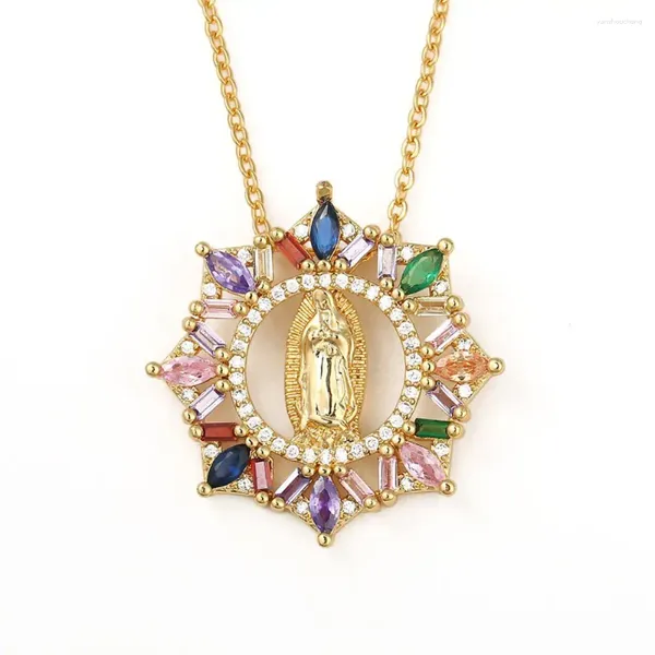 Pendentif Colliers HIPHOP Couleur Cuivre Vierge Marie Vintage Bijoux Cristal Déclaration Femmes Bijoux De Mode En Gros