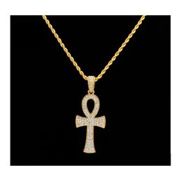 Hangende kettingen Hiphop Egyptische ankh sleutel goud sier bling steentoon kristal kruisbeeld kruisketting voor heuphop feestjuwelen van heuphop