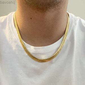 Pendentif Colliers Hiphop chaîne en or pour hommes Hip Hop chaîne Collier 8MM 14k or jaune bordure longue chaîne colliers hommes bijoux Colar Collier 240302