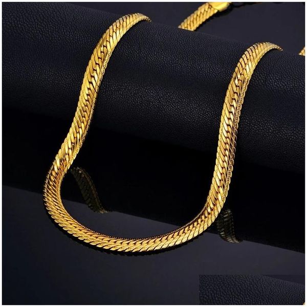 Pendentif Colliers Hiphop Gold Chain pour hommes Hip Hop Collier 8mm 14K Jaune Curb Long Colliers Mens Bijoux Colar Collier Drop Delive Dhquj