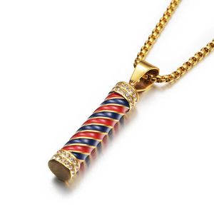 Pendentif Colliers Hiphop Iced Out Barber Pole Lampe Pendentif Colliers Pour Hommes Mâle Or Couleur En Acier Inoxydable Chaînes Hommes Hip Hop Bijoux Cadeau T230413