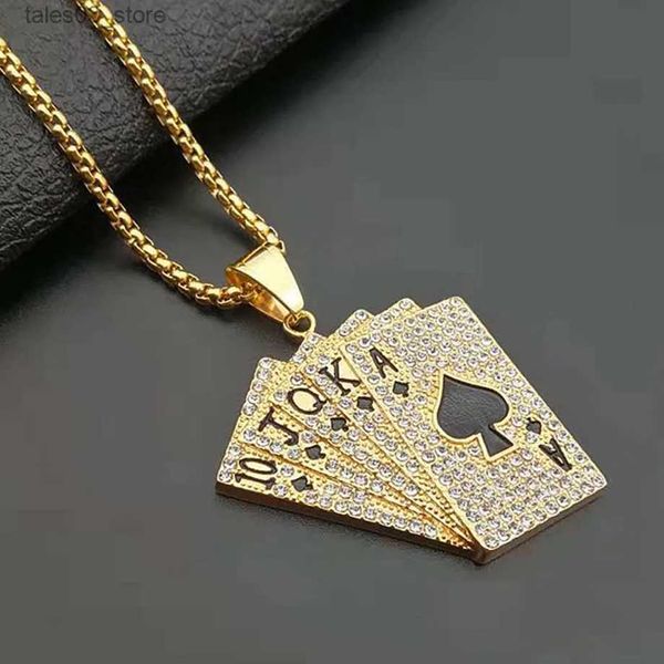 Pendentif Colliers Hiphop glacé carte à jouer pendentif droit affleurant avec chaîne en acier inoxydable collier pour hommes bijoux en or livraison directe Q231026