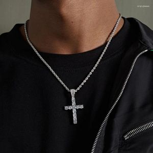 Colliers pendants hiphop punk plein zircon croix pour hommes chaîne de corde en acier inoxydable simple prière jesus col e863
