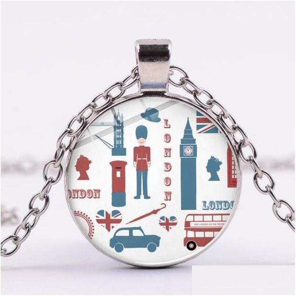 Pendentif Colliers Hippie Londres Double-Decker Bus Collier Creative Po Car Fly To The Moon Travel Cartoon Choker Bijoux Drop Delivery Dhhi3