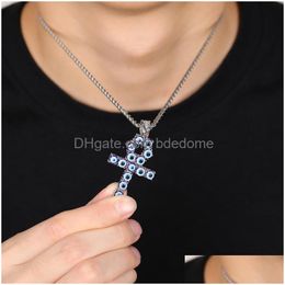 Hanger kettingen heupen hop punk rap sieraden 18k gouden plating inlay turkish blauwe ogen ankh kruis ketting drop levering hangers dhj0f