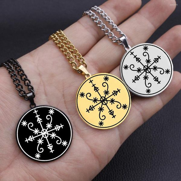 Collares pendientes HLSS058 Amulette De Met Kalfou Kalfu Voodoo Loa Veve Talisman Jewelry Amulet Collar de marcado láser de acero inoxidable