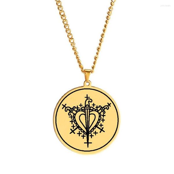 Colliers pendentifs HLSS062 Amulette D'Erzulie Ezili Dantor Vaudou Loa Veve Symbole Collier de marquage laser en acier inoxydable