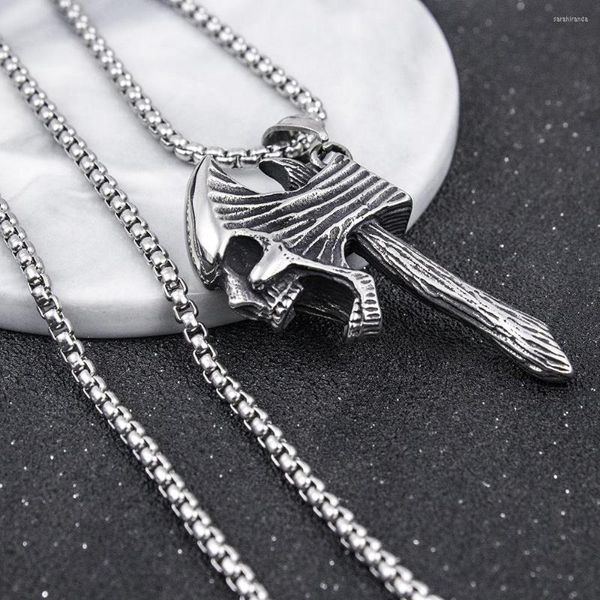 Pendentif Colliers HNSP Hache Crâne Chaîne Collier Pour Hommes Mâle Halloween Bijoux Cadeau En Gros