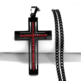 Colliers pendants HNSP Gothic Vampire Black Cross en acier inoxydable Collier pour hommes Femmes Bijoux Christ Accessoires