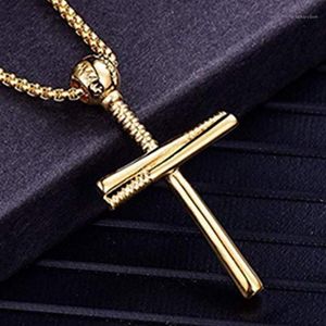 Pendentif Colliers HNSP Hip Hop Rock Baseball Gold Cross Collier pour hommes Mâle Chaîne en acier inoxydable Bijoux12751