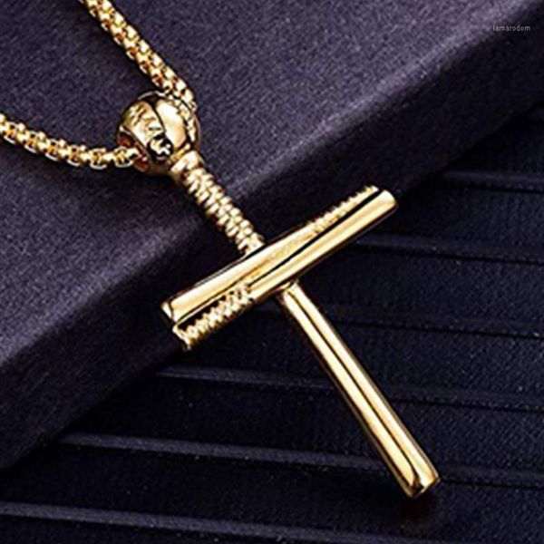 Collares colgantes HNSP Hip Hop Rock Baseball Gold Cross Collar para hombres Hombre Cadena de acero inoxidable Jewelry1237H