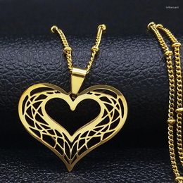Pendentif Colliers HNSP Creux Design En Acier Inoxydable Coeur Chaîne Collier Pour Femmes Vintage Bijoux Grils Anniversaire Cadeau De Fête