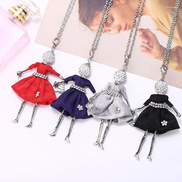 Colliers pendentifs HOCOLE Long collier de poupée pour femmes robe rouge conception alliage strass pendentifs bijoux de mode fille cadeaux accessoires