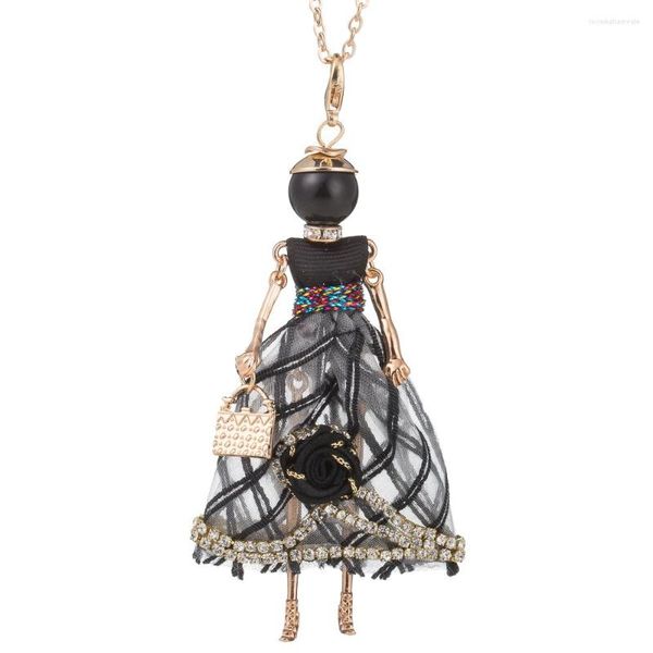 Pendentif Colliers HOCOLE À La Mode PARIS Danse À La Main Poupée Pendentifs Collier Robe Longue Strass Mode Femmes Fille Enfants Charmes