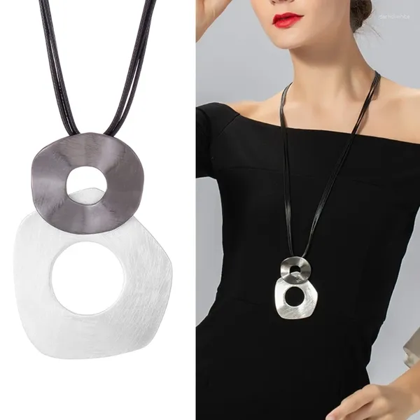 Pendentif Colliers Creux Double Rond Esthétique Collier Mode Simple Clavicule Chaîne Femmes Filles Cire Ligne Fête Cadeau D'anniversaire